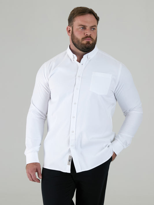 RICHARD -D555 White Classic Oxford Long Sleeve Button Down Shirt with Pocket