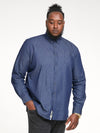 JACOB -D555 Navy Blue Long Sleeve Denim Shirt with Concealed Button Down Collar