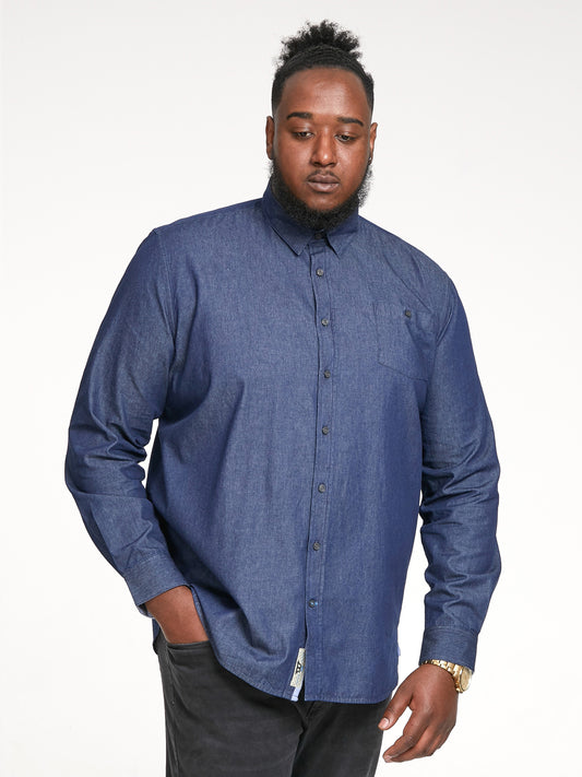 JACOB -D555 Navy Blue Long Sleeve Denim Shirt with Concealed Button Down Collar