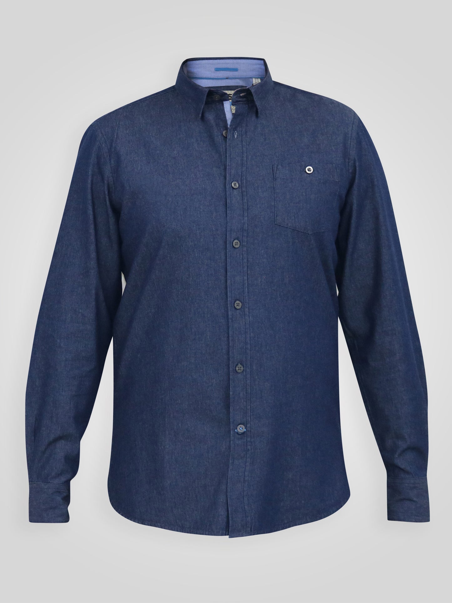 JACOB -D555 Navy Blue Long Sleeve Denim Shirt with Concealed Button Down Collar
