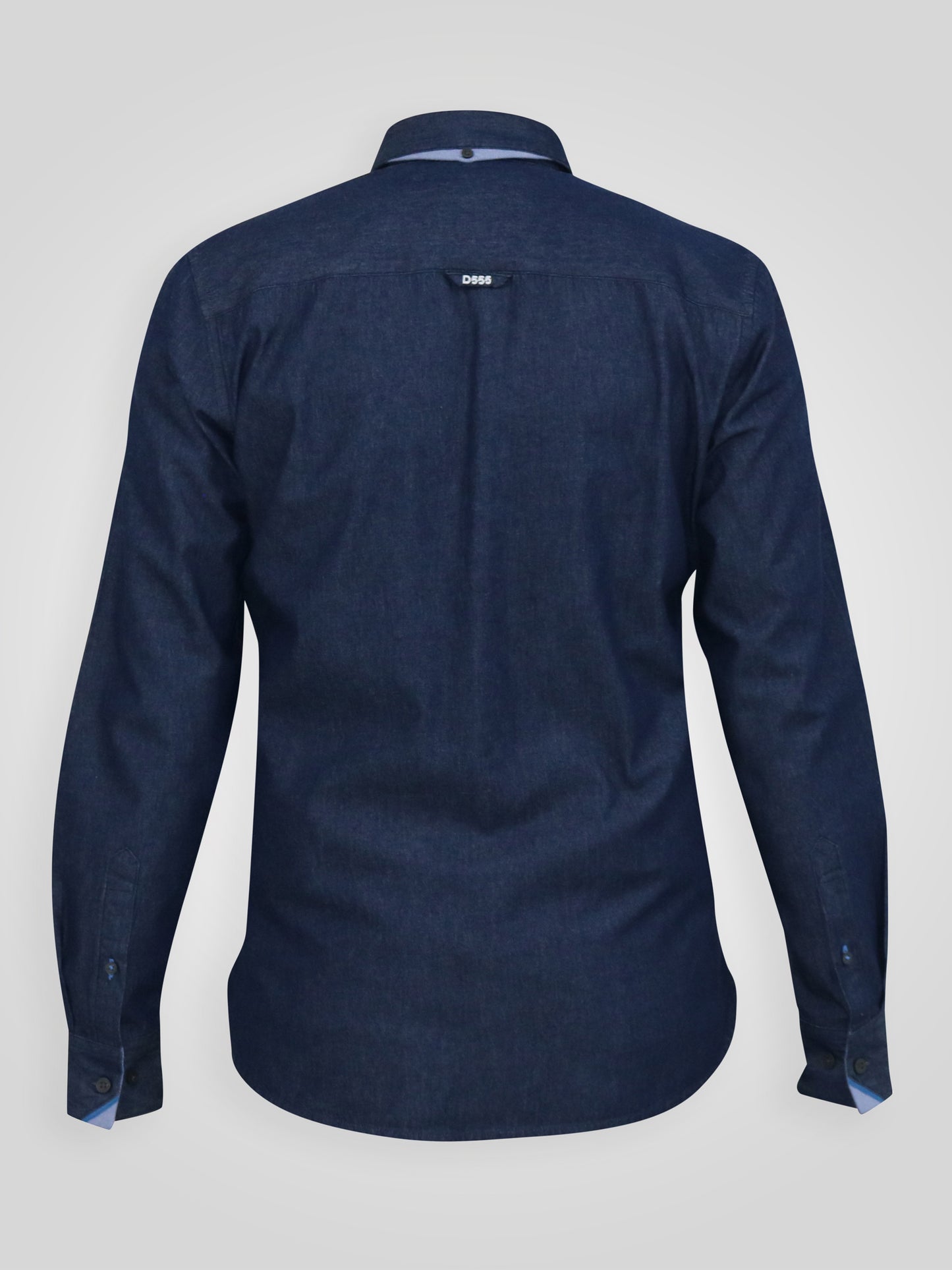 JACOB -D555 Navy Blue Long Sleeve Denim Shirt with Concealed Button Down Collar