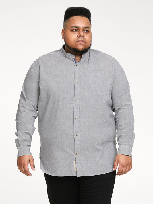 JERRY -D555 Charcoal White Check Long Sleeve Micro Dogtooth Check Grandad Shirt