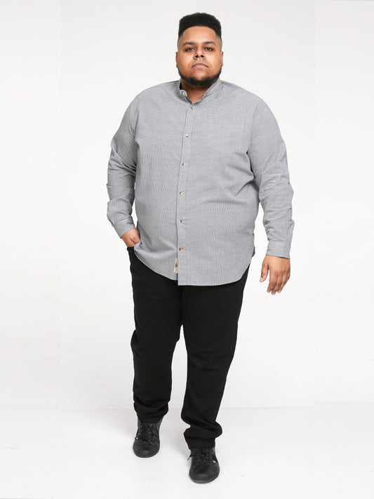 JERRY -D555 Charcoal White Check Long Sleeve Micro Dogtooth Check Grandad Shirt