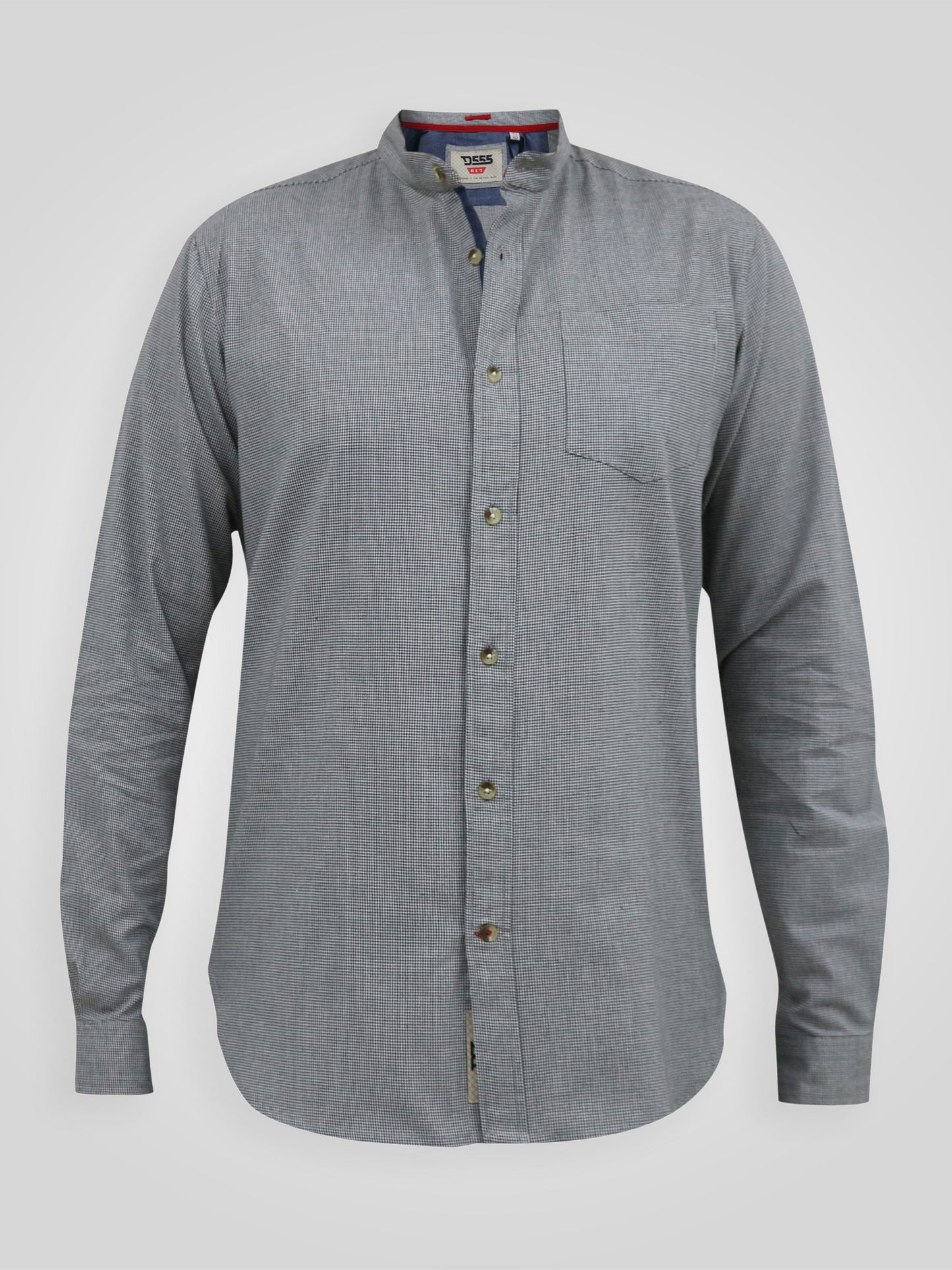 JERRY -D555 Charcoal White Check Long Sleeve Micro Dogtooth Check Grandad Shirt