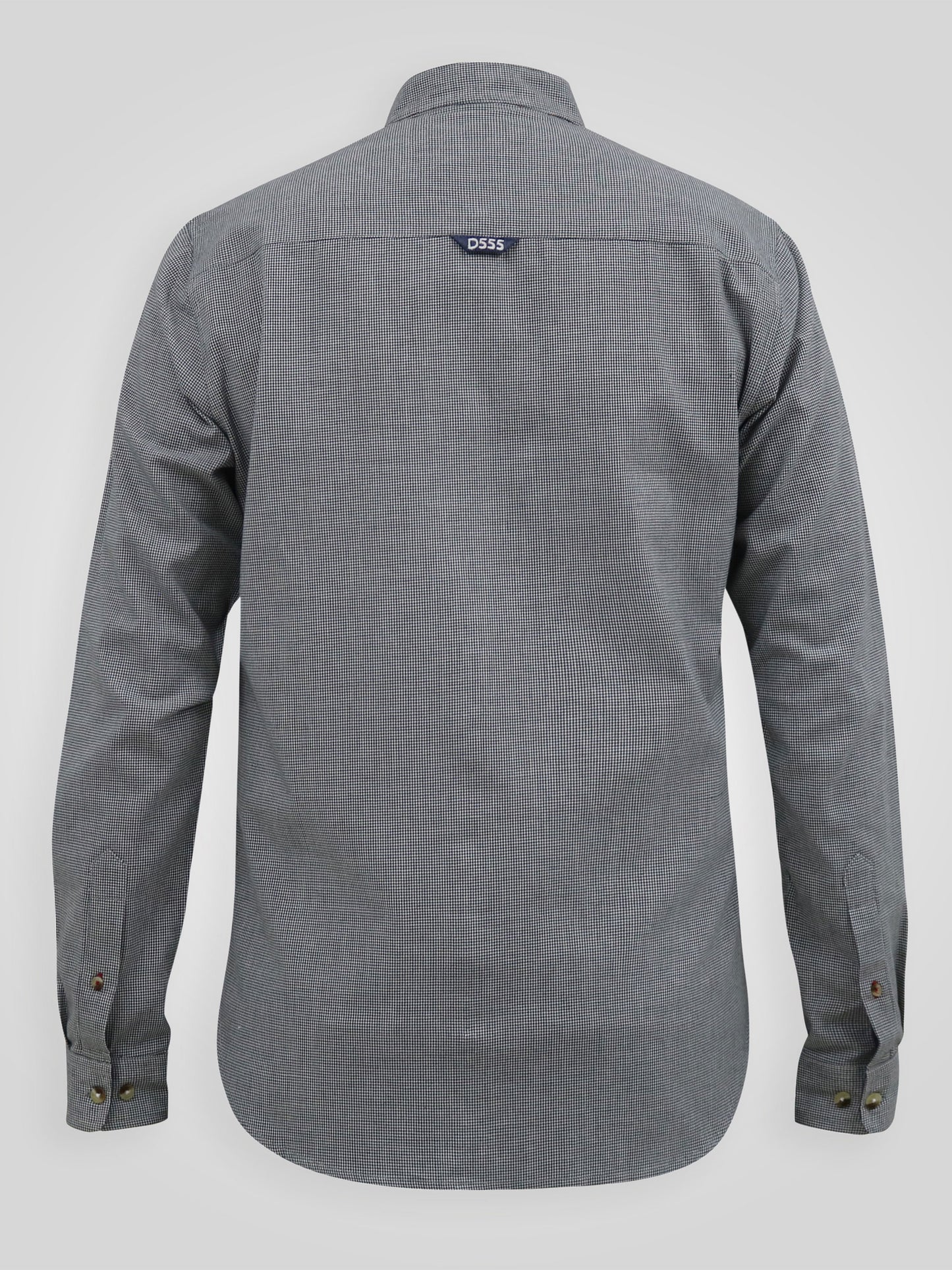 JERRY -D555 Charcoal White Check Long Sleeve Micro Dogtooth Check Grandad Shirt