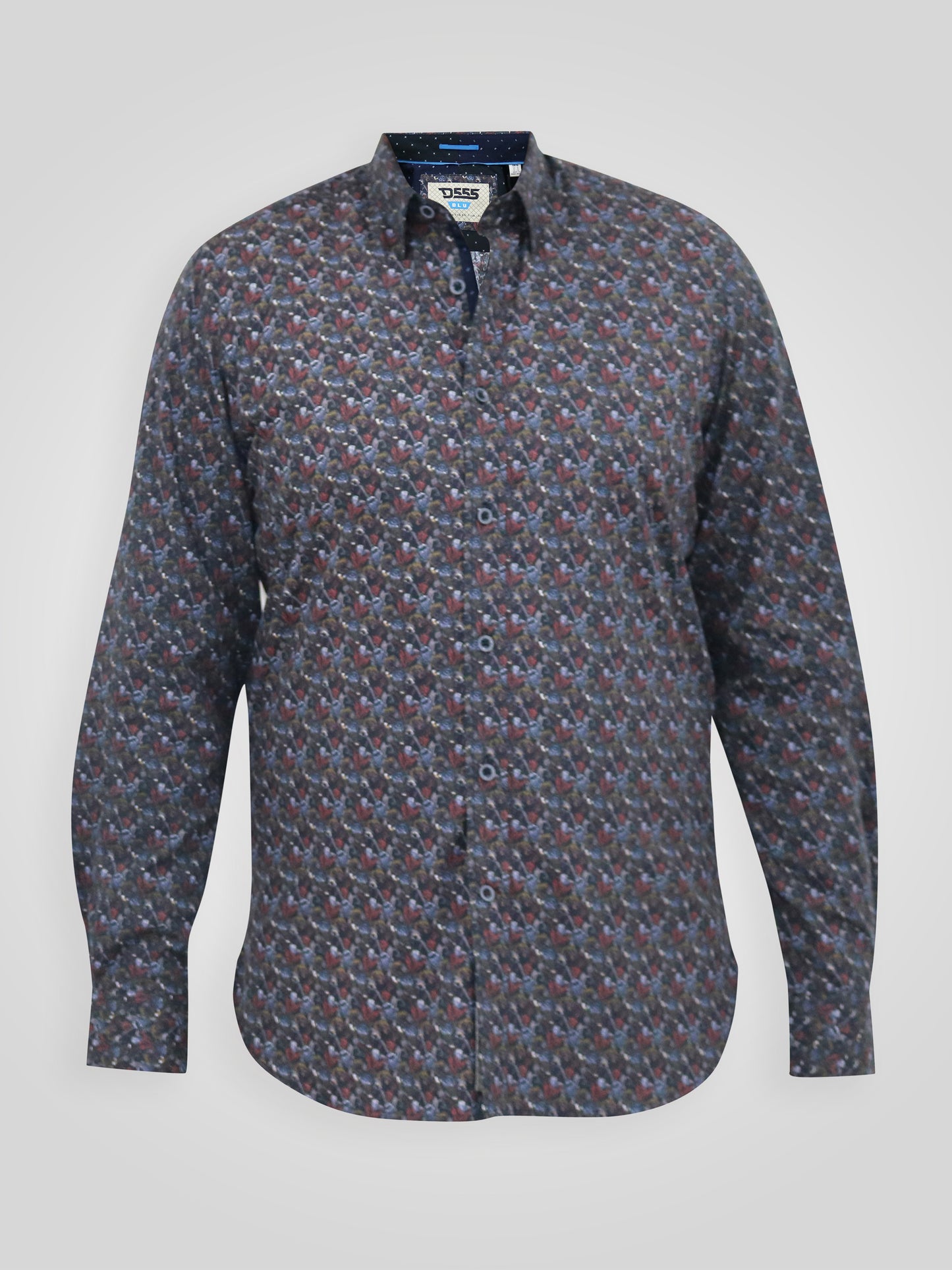 JORDAN -D555 Navy Blue Long Sleeve All Over Floral Print Shirt