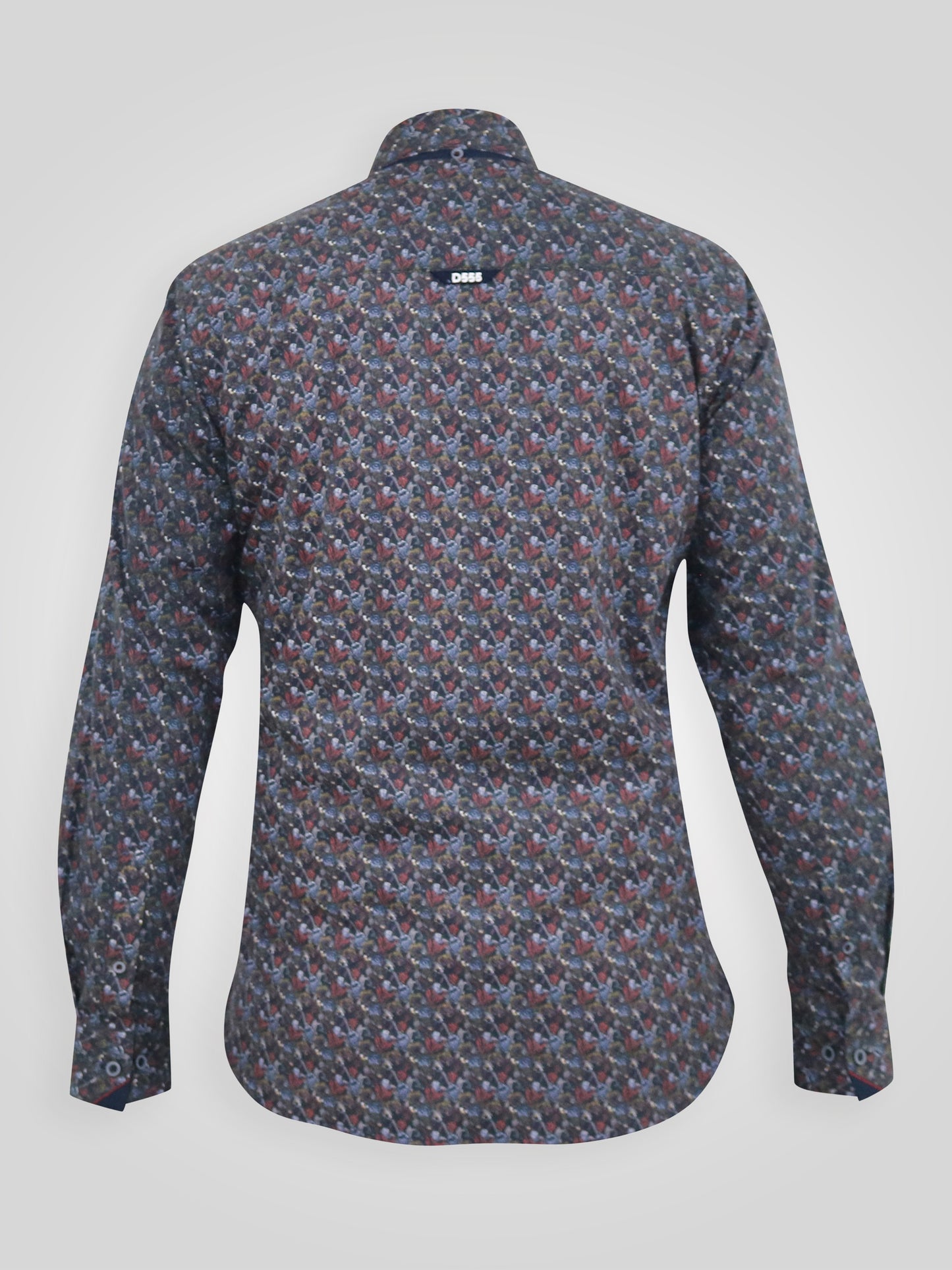 JORDAN -D555 Navy Blue Long Sleeve All Over Floral Print Shirt