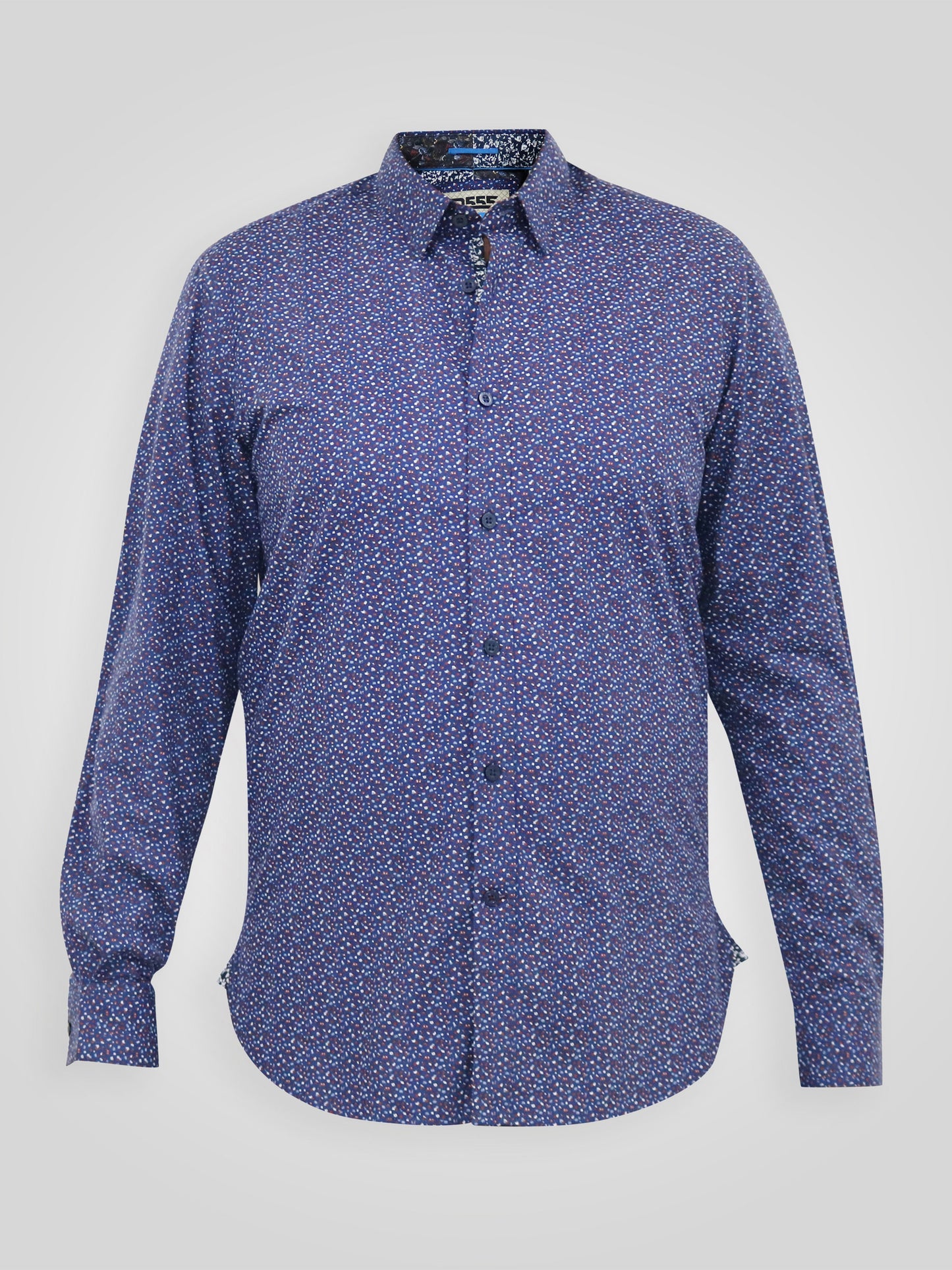 VALENCE -D555 Navy Blue Long Sleeve Print Concealed Button Down Collar Shirt