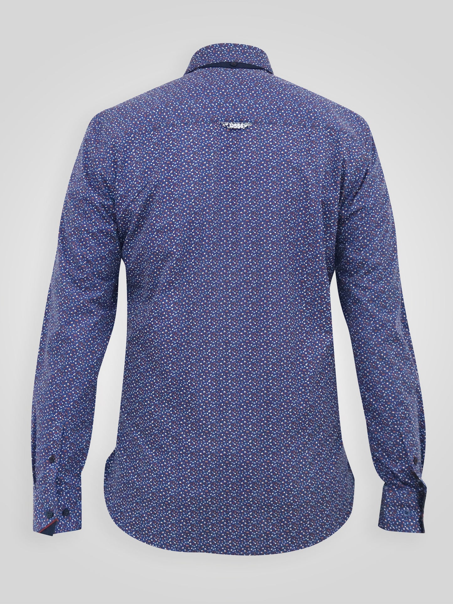 VALENCE -D555 Navy Blue Long Sleeve Print Concealed Button Down Collar Shirt