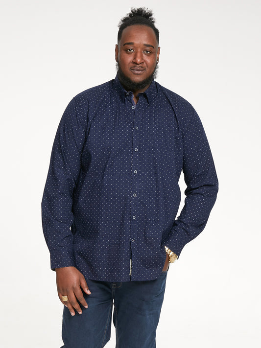 EPPING -D555 Navy Blue Long Sleeve Concealed Button Down Collar Print Shirt
