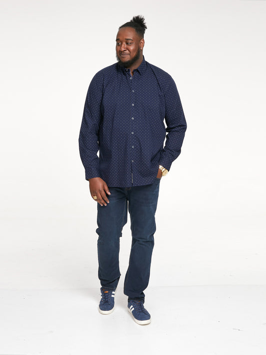 EPPING -D555 Navy Blue Long Sleeve Concealed Button Down Collar Print Shirt