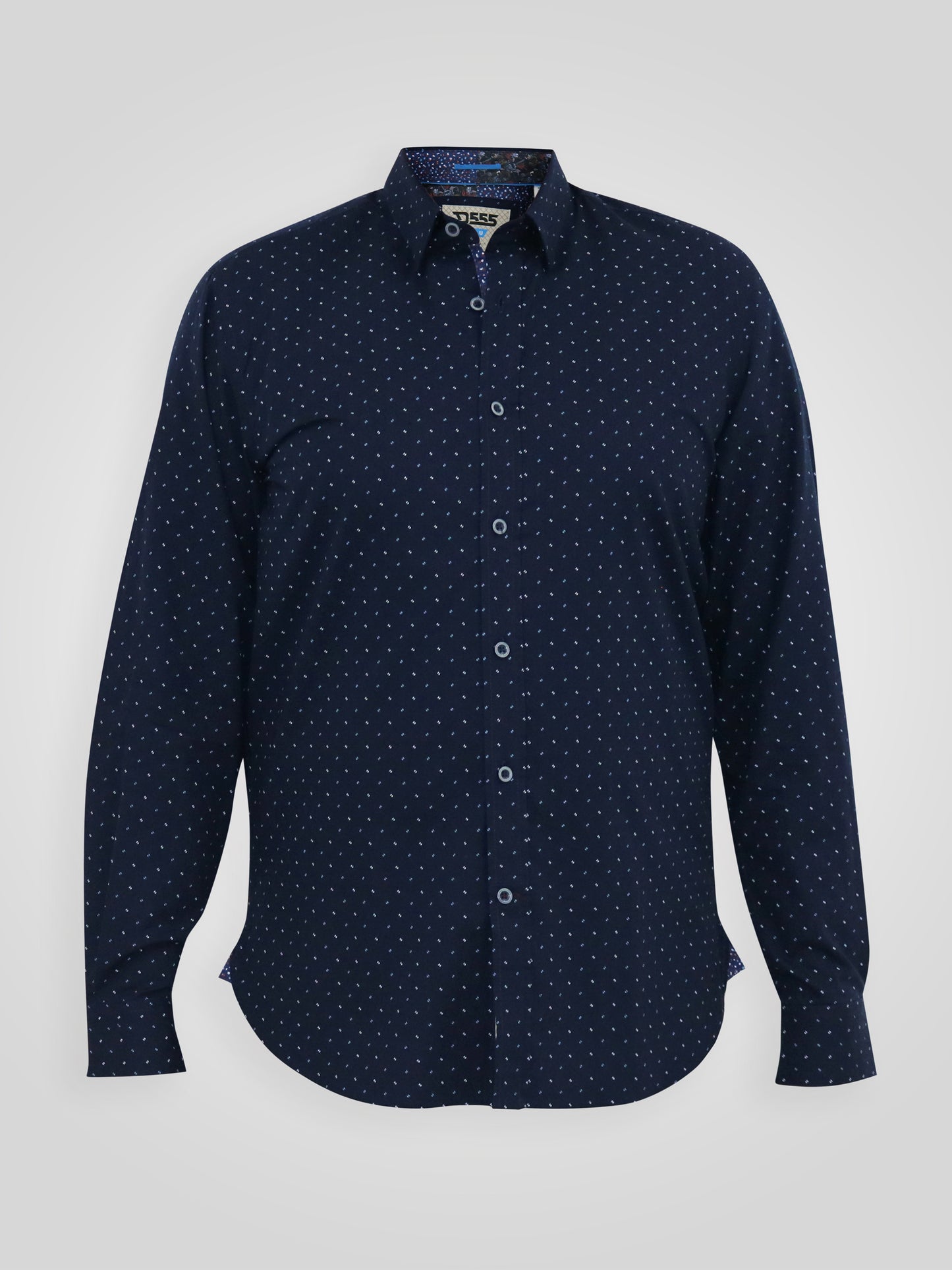 EPPING -D555 Navy Blue Long Sleeve Concealed Button Down Collar Print Shirt