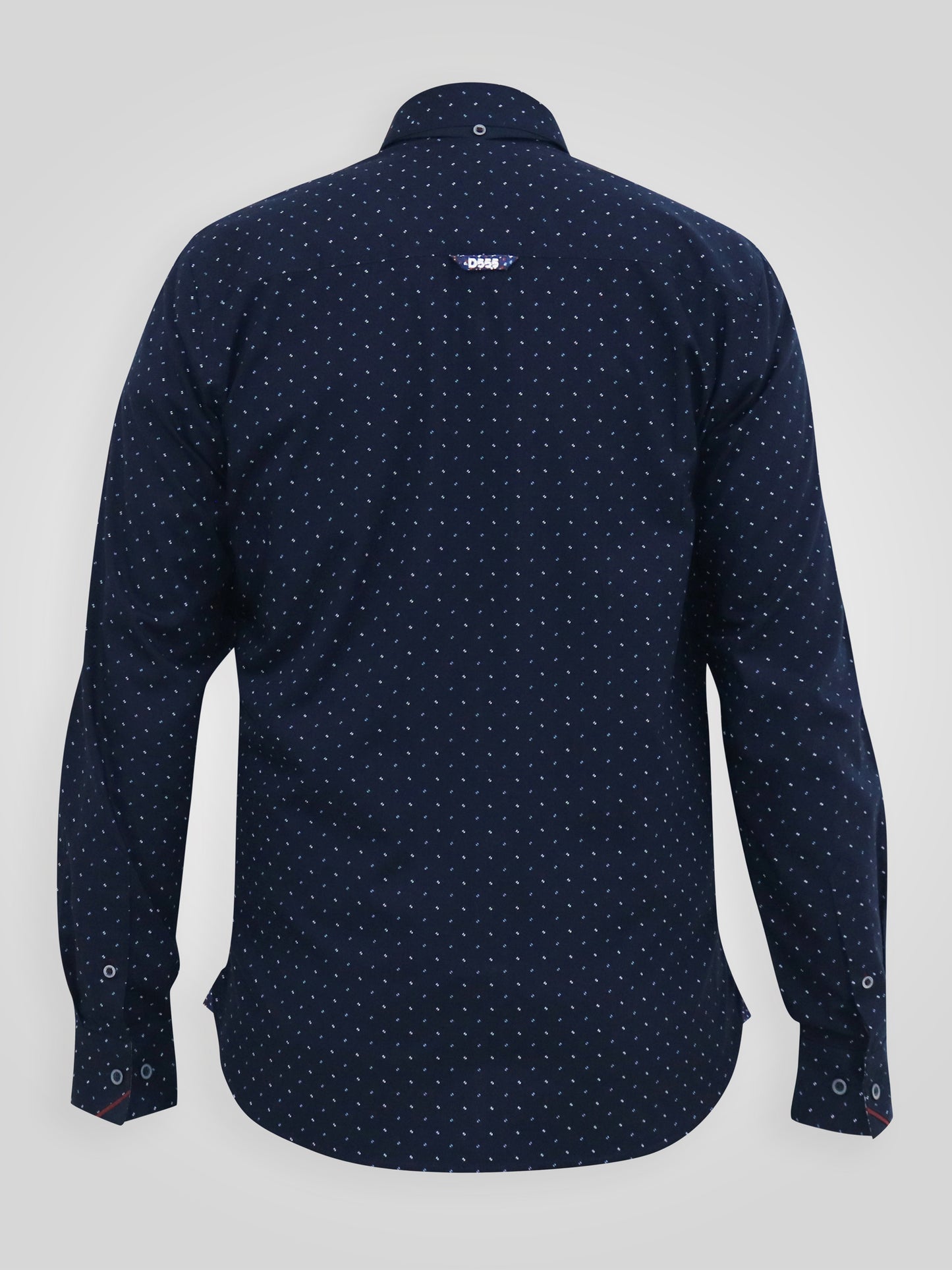 EPPING -D555 Navy Blue Long Sleeve Concealed Button Down Collar Print Shirt