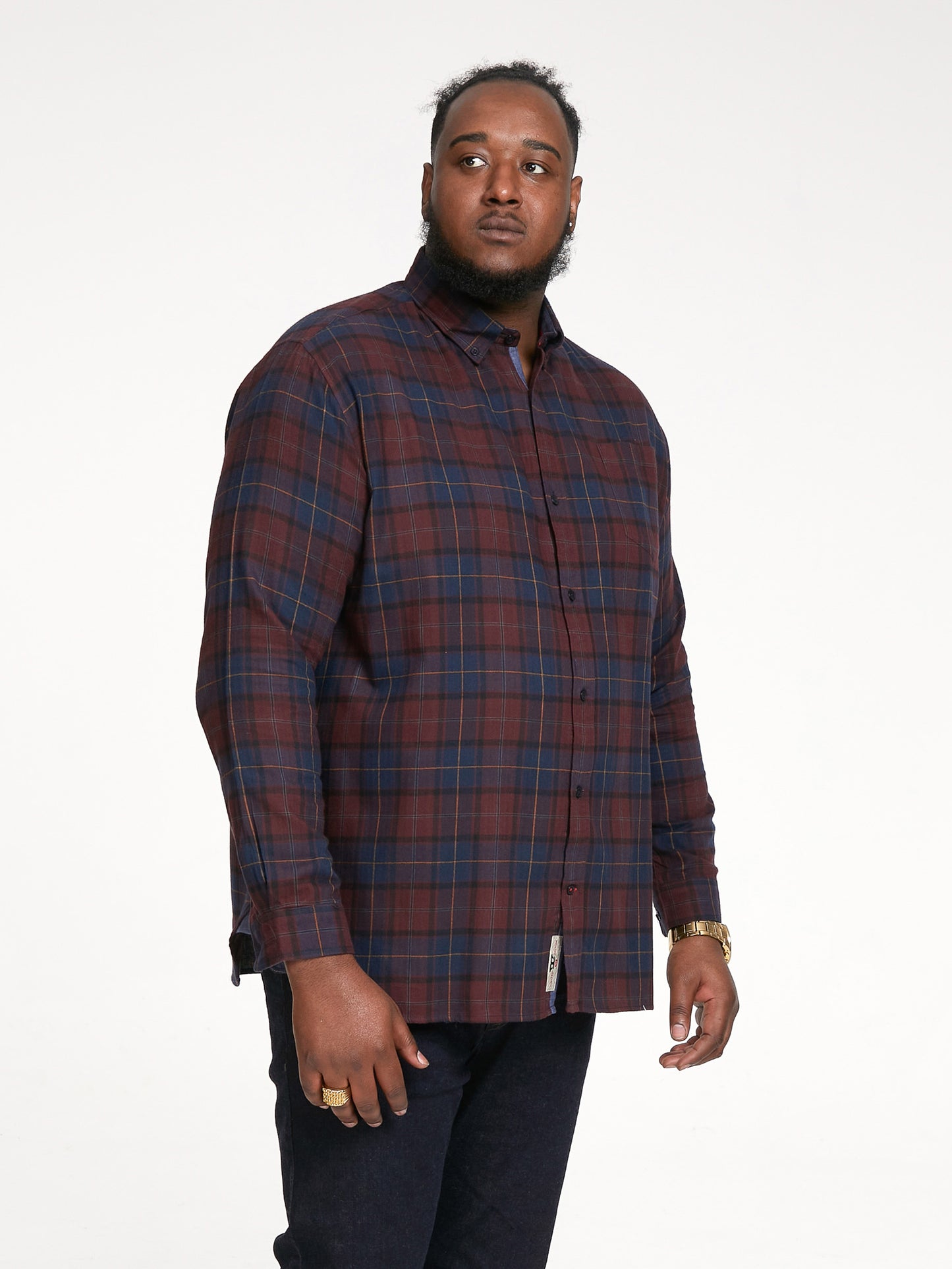 THORNWOOD -D555 Red Flannel Check Long Sleeve Button Down Collar Shirt