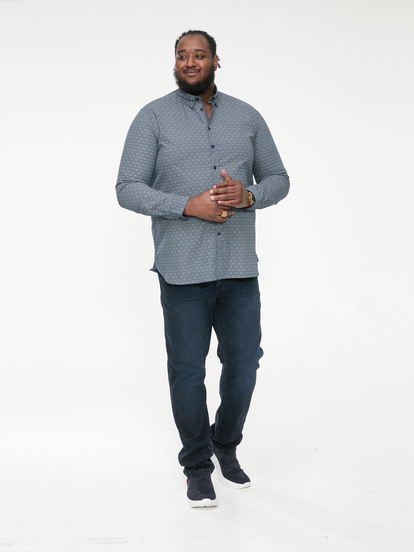 MANGALA -D555 Navy Blue Long Sleeve Geometric Print Shirt