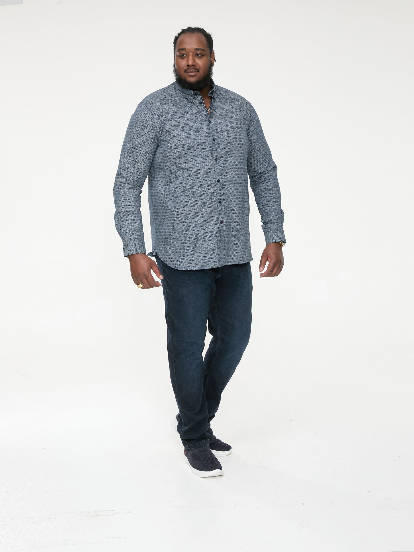 MANGALA -D555 Navy Blue Long Sleeve Geometric Print Shirt
