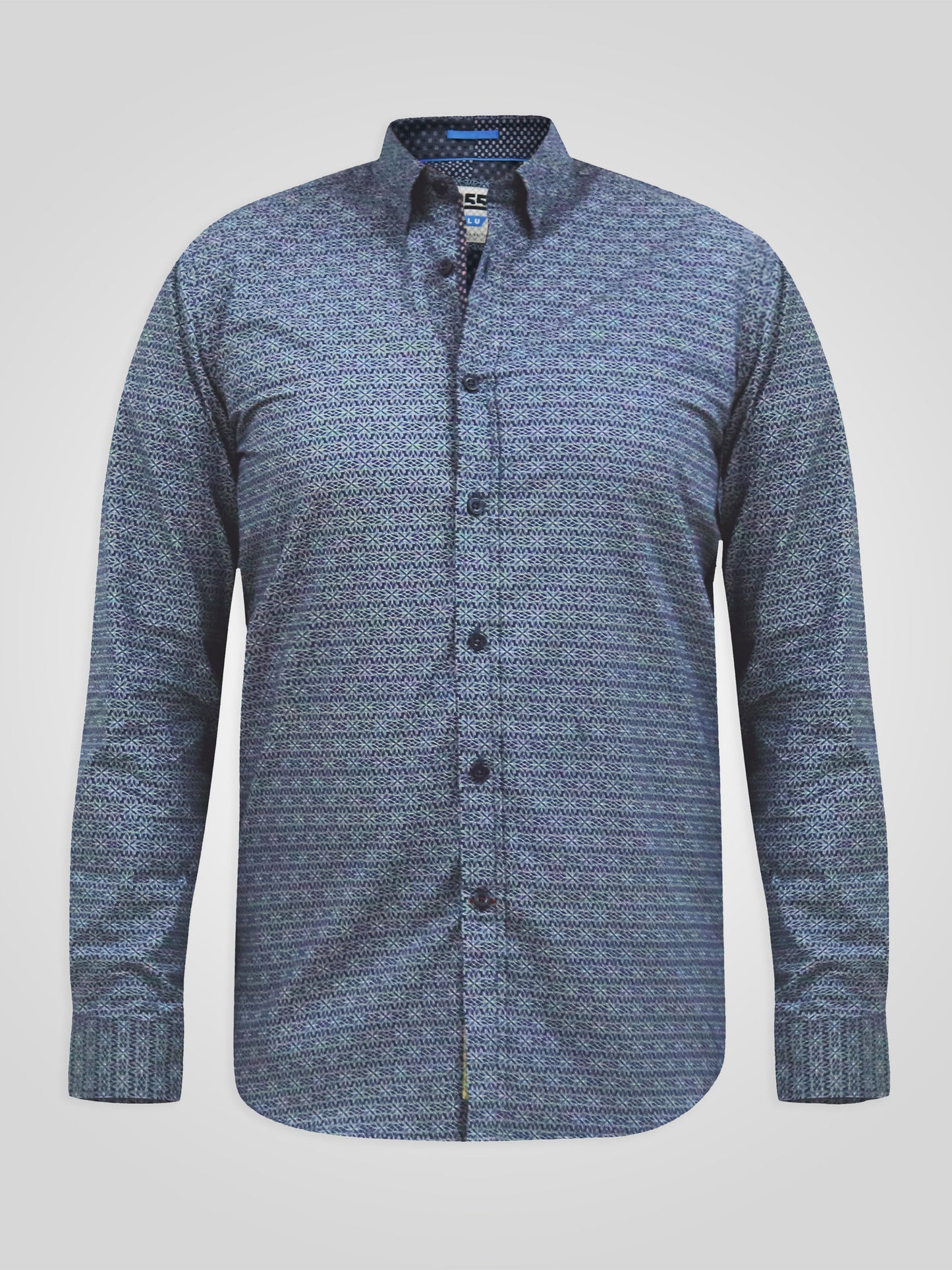 MANGALA -D555 Navy Blue Long Sleeve Geometric Print Shirt