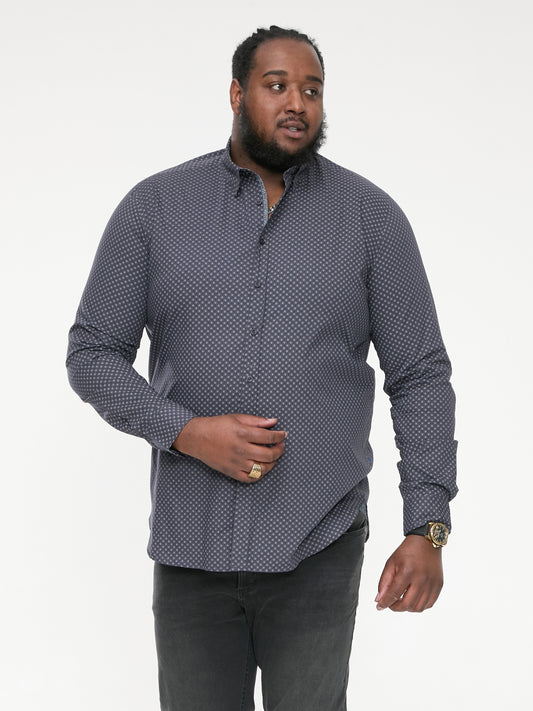 KEATON -D555 Grey Long Sleeve Micro Print Concealed Button Down Collar Shirt