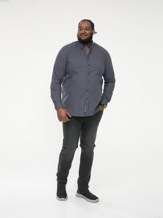 KEATON -D555 Grey Long Sleeve Micro Print Concealed Button Down Collar Shirt