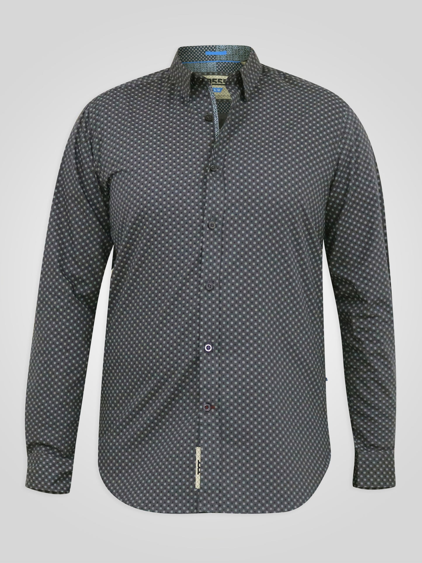 KEATON -D555 Grey Long Sleeve Micro Print Concealed Button Down Collar Shirt