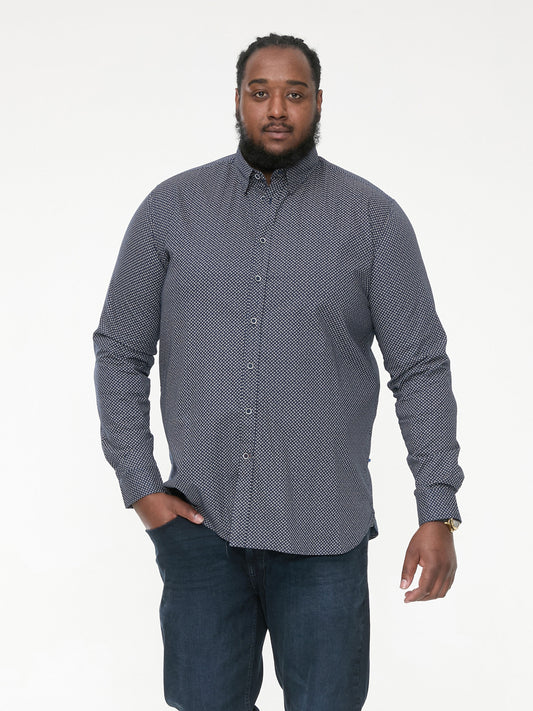 MORGAN -D555 Navy Blue Long Sleeve Concealed Button Down Collar Print Shirt