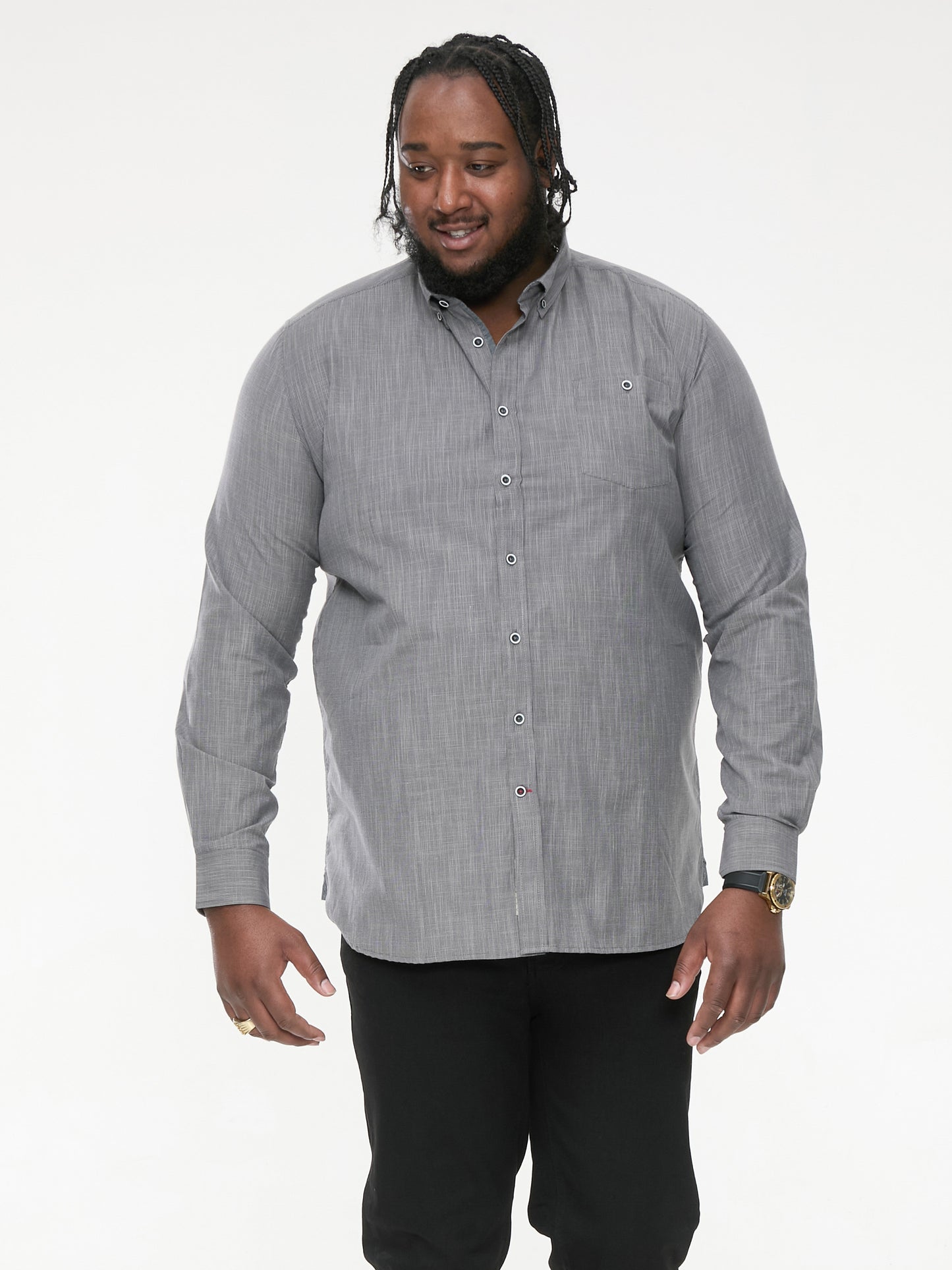 RADCLIFFE -D555 Charcoal Long Sleeve Soft Touch Cross Hatch Slub Shirt