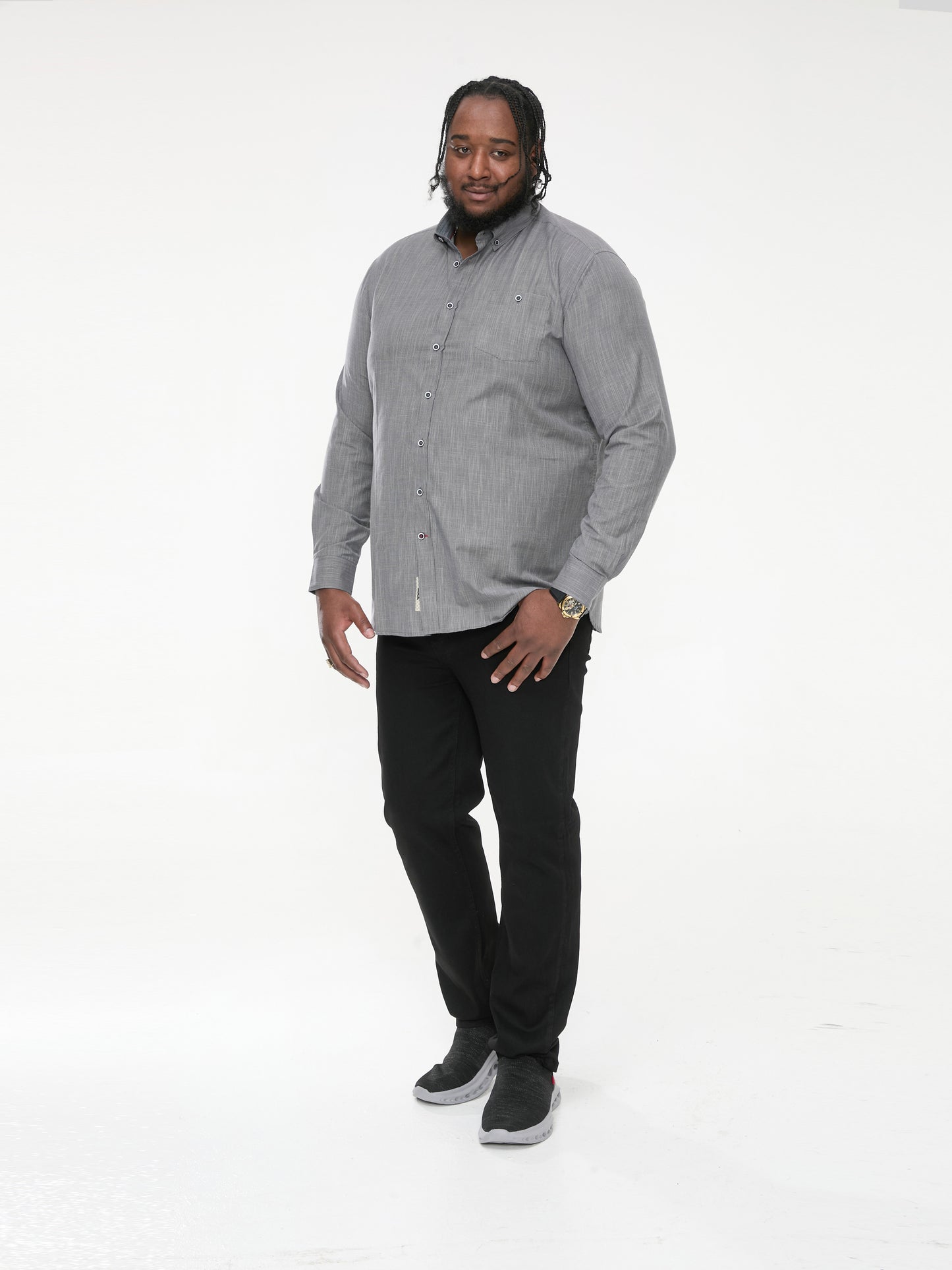 RADCLIFFE -D555 Charcoal Long Sleeve Soft Touch Cross Hatch Slub Shirt