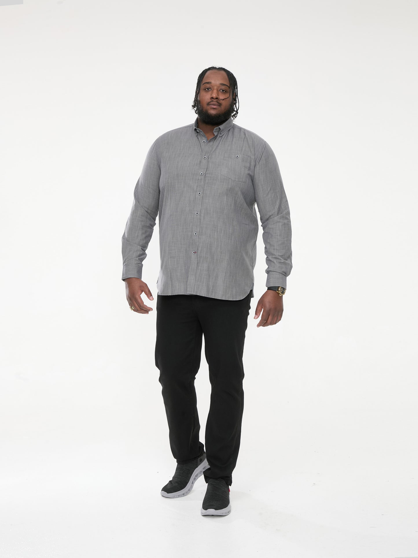 RADCLIFFE -D555 Charcoal Long Sleeve Soft Touch Cross Hatch Slub Shirt