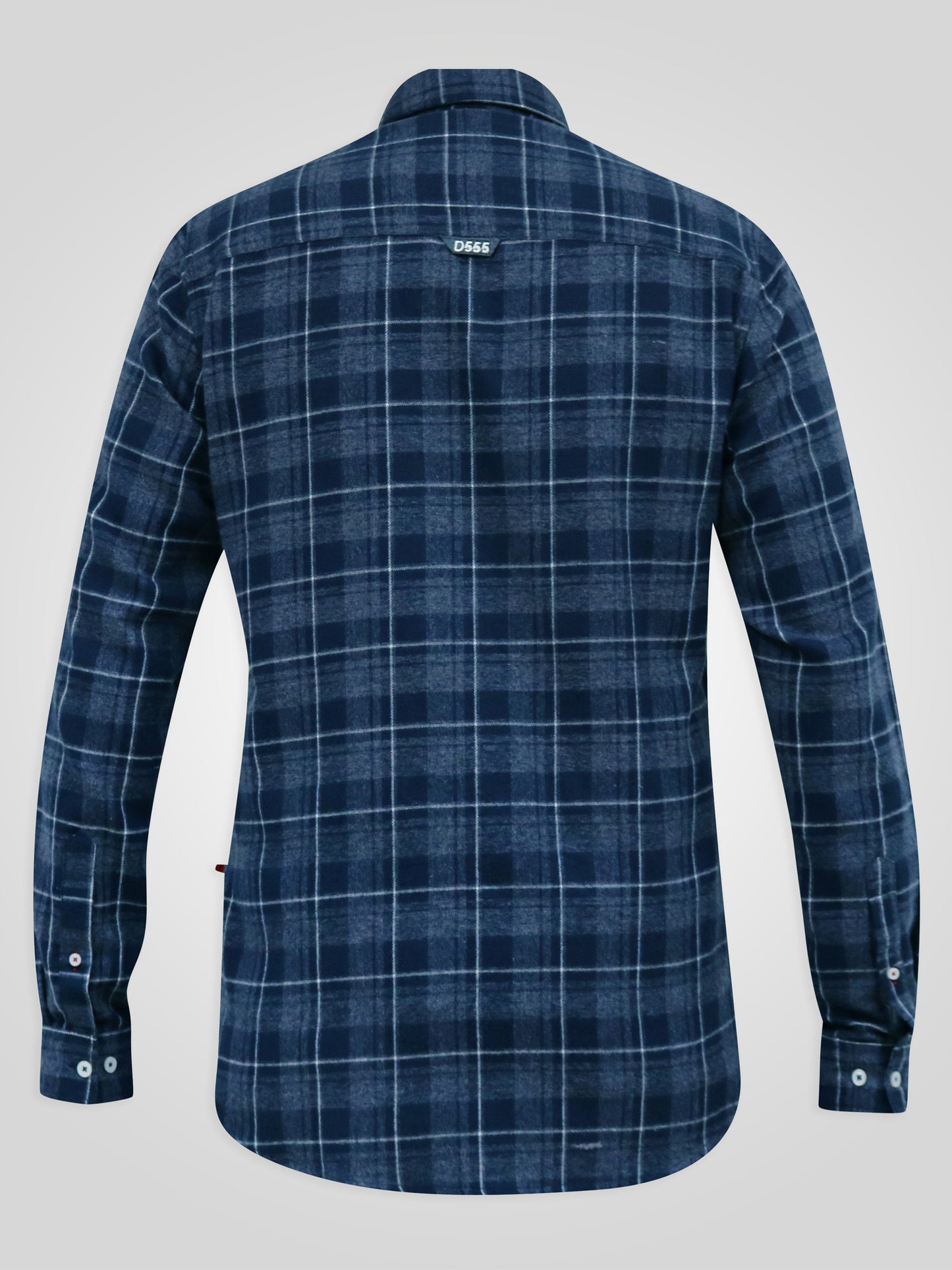 SONNY -D555 Navy Blue Check Long Sleeve Navy Check Shirt with Patch Pocket