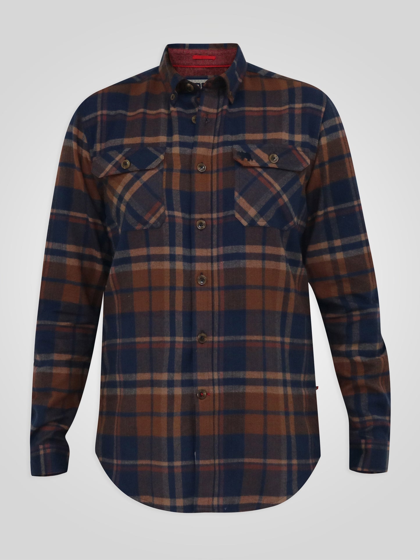SHERLOCK -D555 Navy Tan Check Long Sleeve Check Overshirt