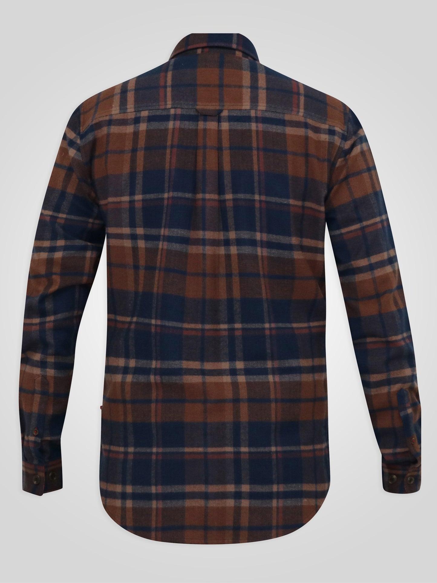 SHERLOCK -D555 Navy Tan Check Long Sleeve Check Overshirt