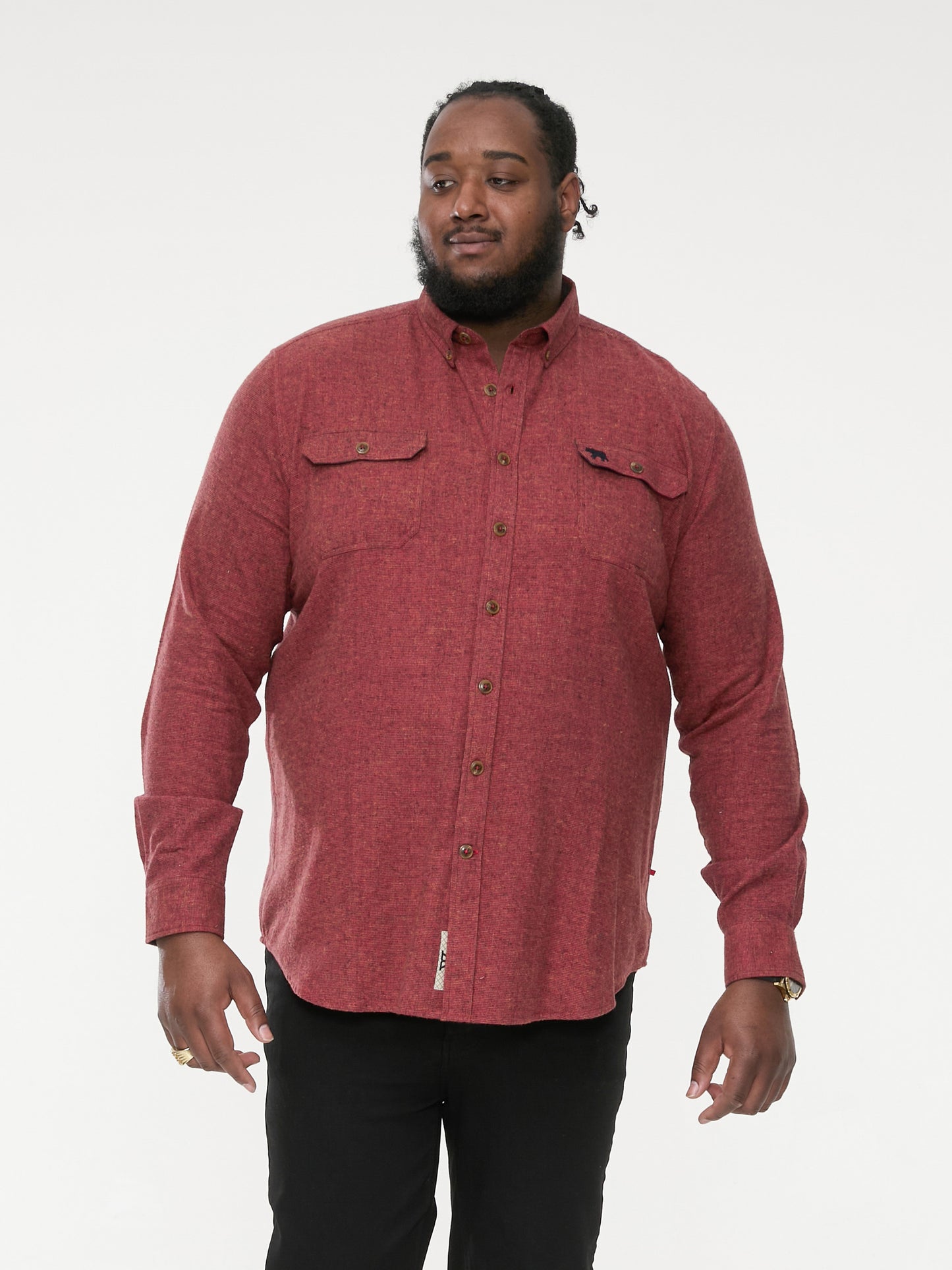 TOBIAS -D555 Rust Brown Long Sleeve Textured Overshirt with Two Patch Pockets