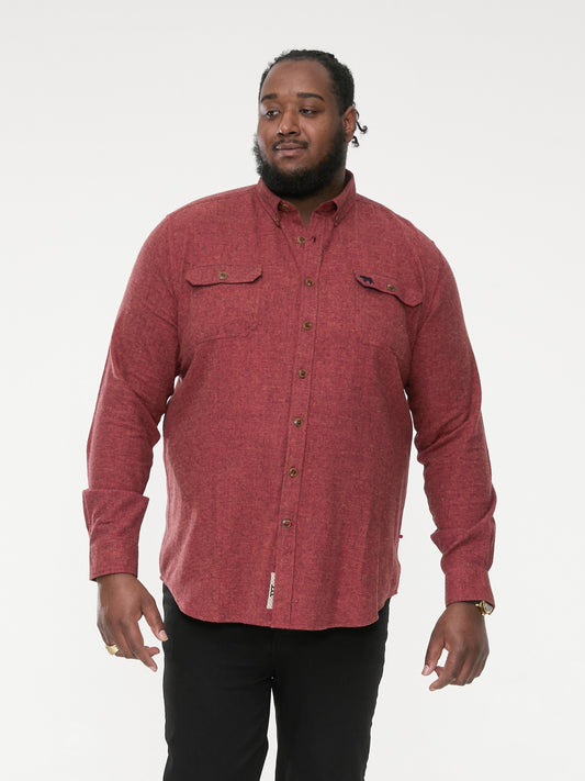 TOBIAS -D555 Rust Brown Long Sleeve Textured Overshirt with Two Patch Pockets