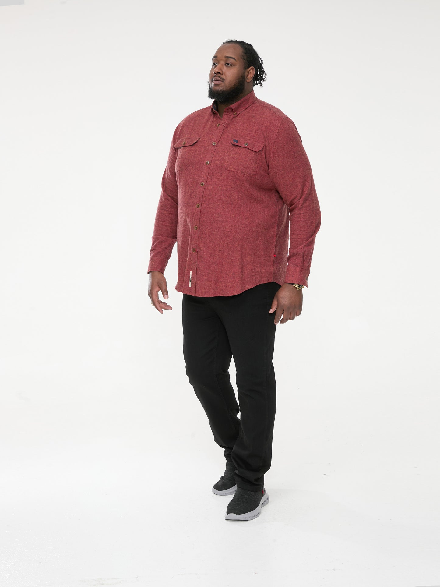 TOBIAS -D555 Rust Brown Long Sleeve Textured Overshirt with Two Patch Pockets