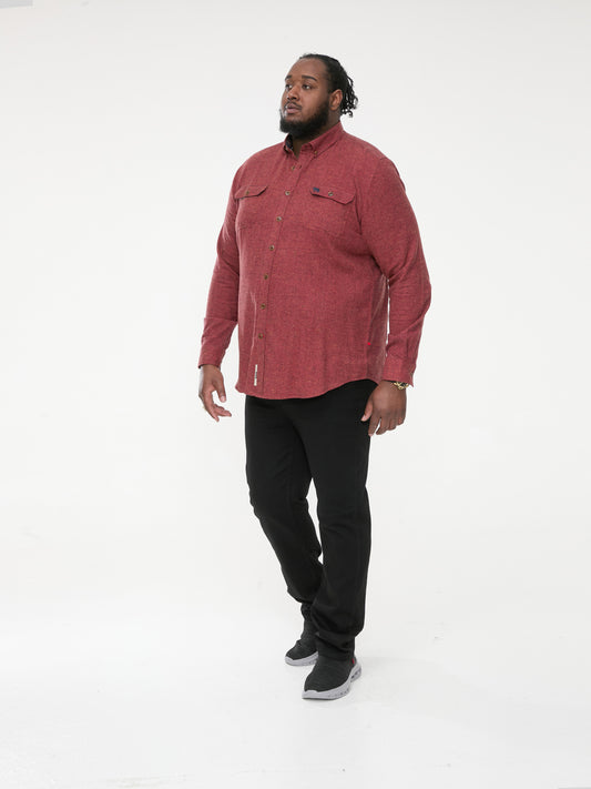 TOBIAS -D555 Rust Brown Long Sleeve Textured Overshirt with Two Patch Pockets