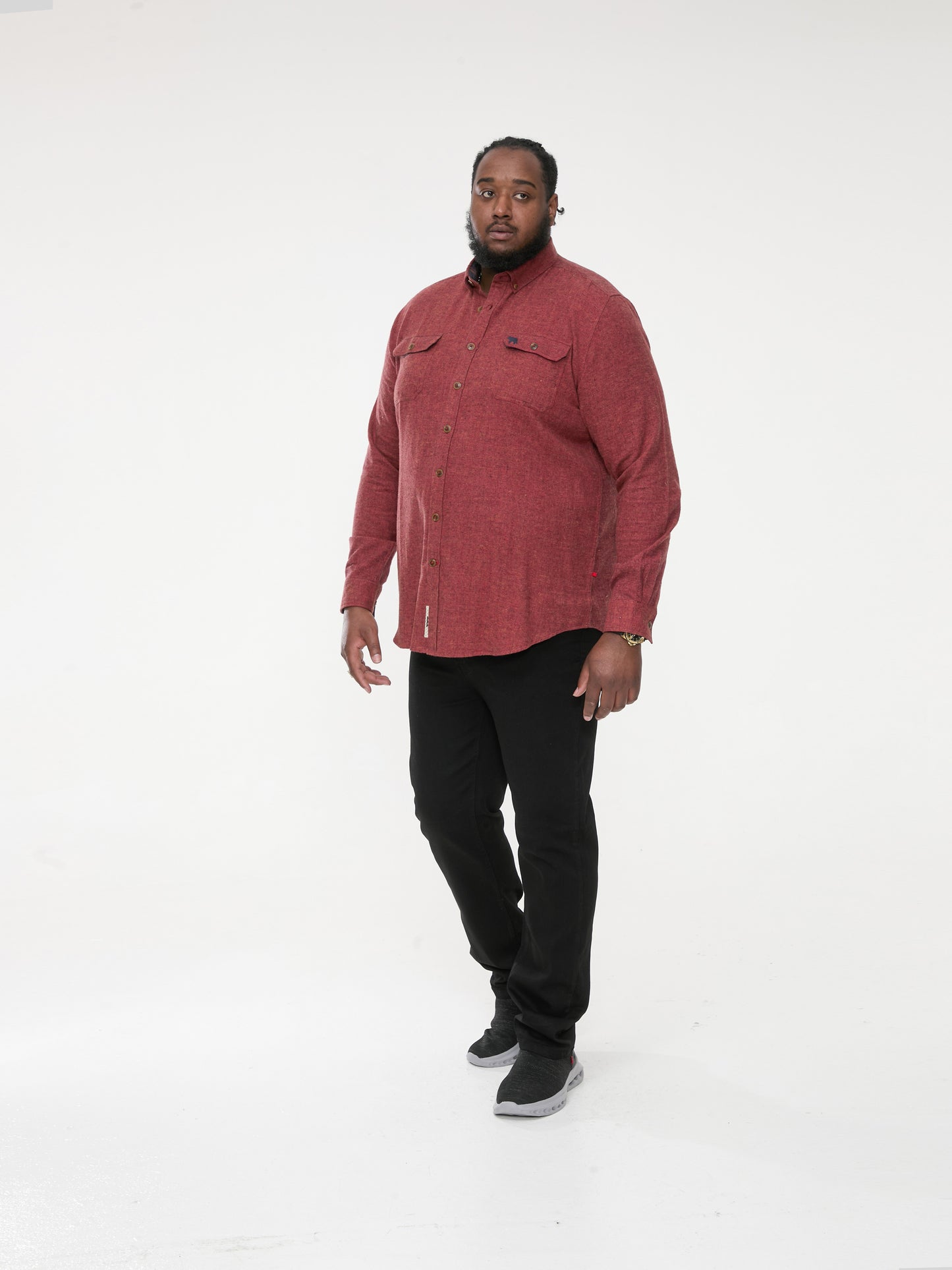 TOBIAS -D555 Rust Brown Long Sleeve Textured Overshirt with Two Patch Pockets