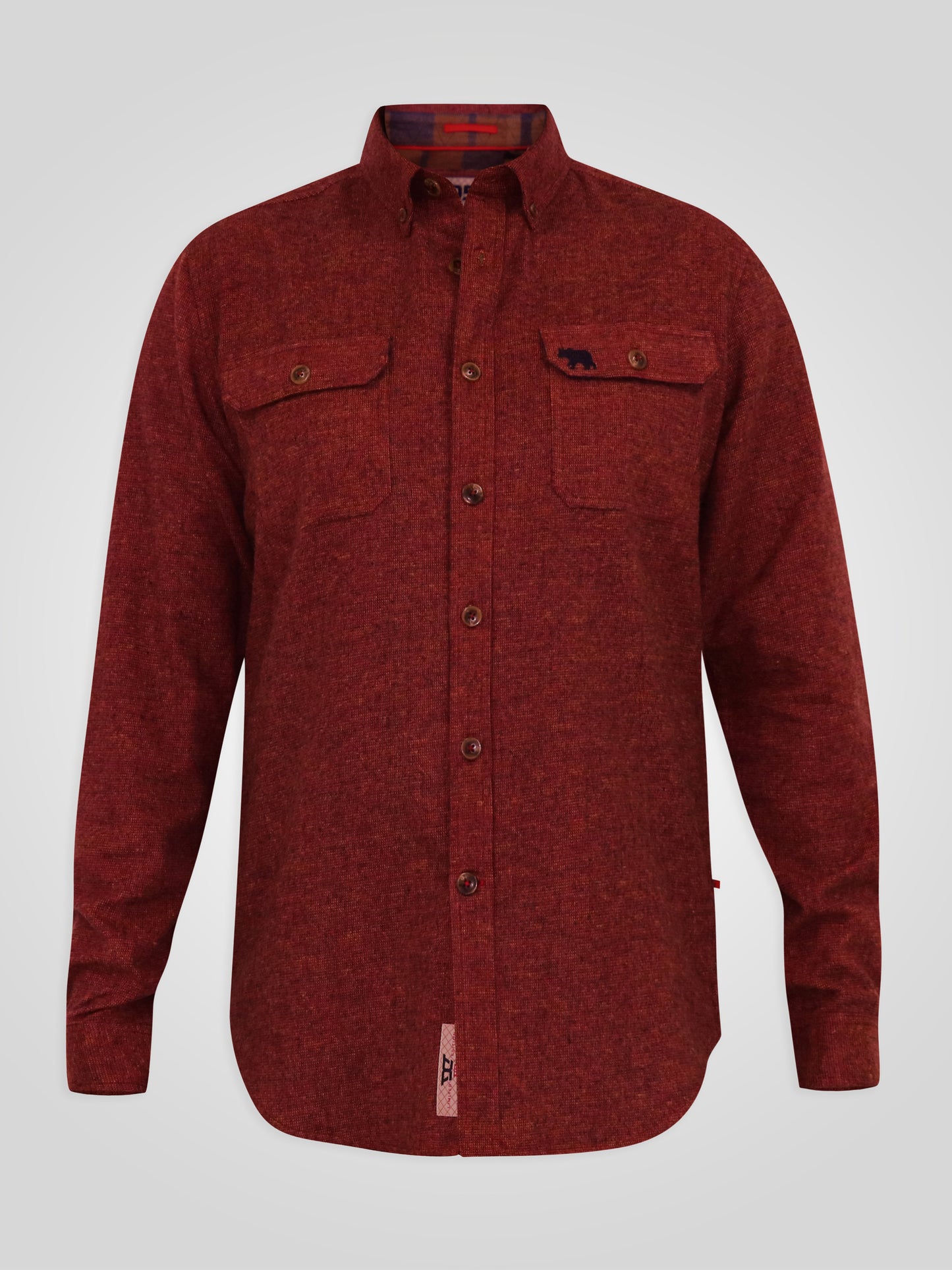 TOBIAS -D555 Rust Brown Long Sleeve Textured Overshirt with Two Patch Pockets