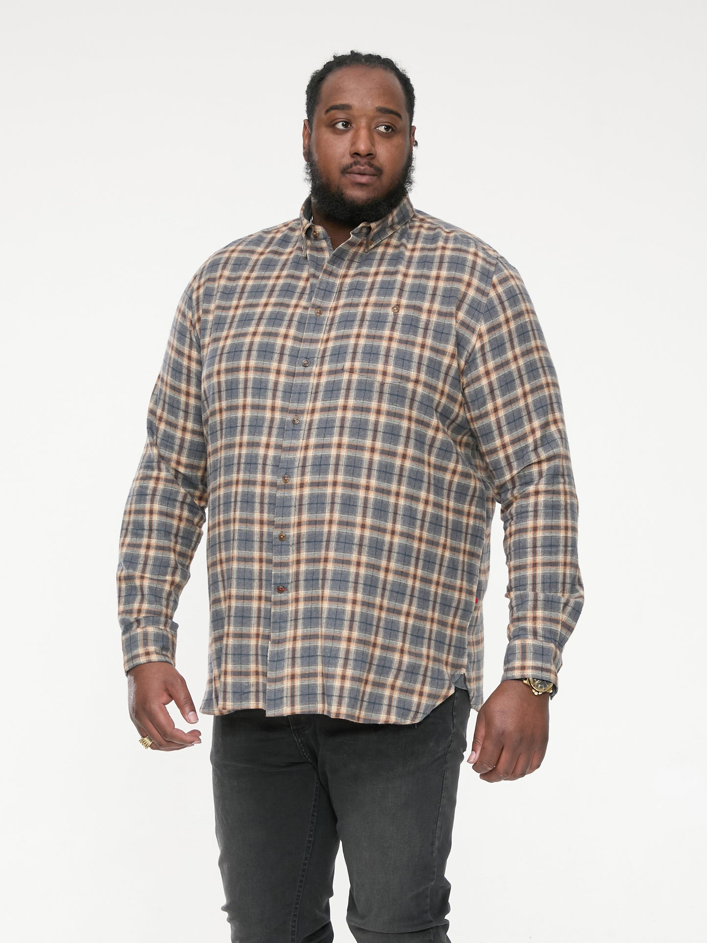 SCARPA -D555 Grey Tan Check Long Sleeve Grey Tan Check Shirt with Patch Pocket
