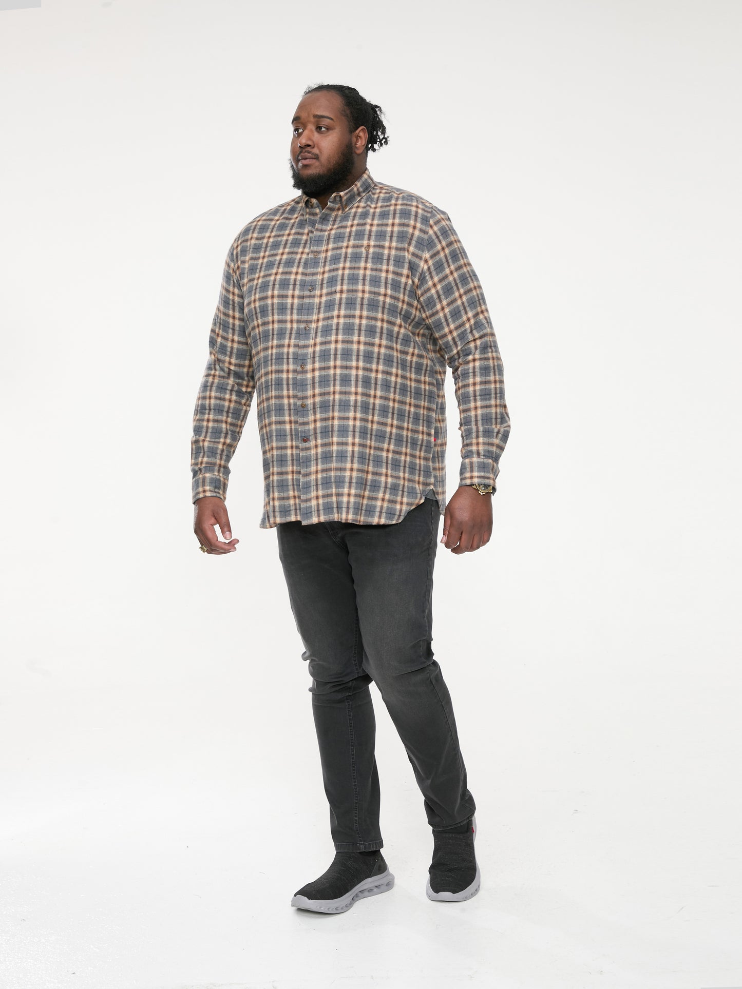 SCARPA -D555 Grey Tan Check Long Sleeve Grey Tan Check Shirt with Patch Pocket