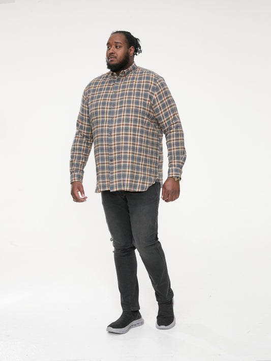 SCARPA -D555 Grey Tan Check Long Sleeve Grey Tan Check Shirt with Patch Pocket
