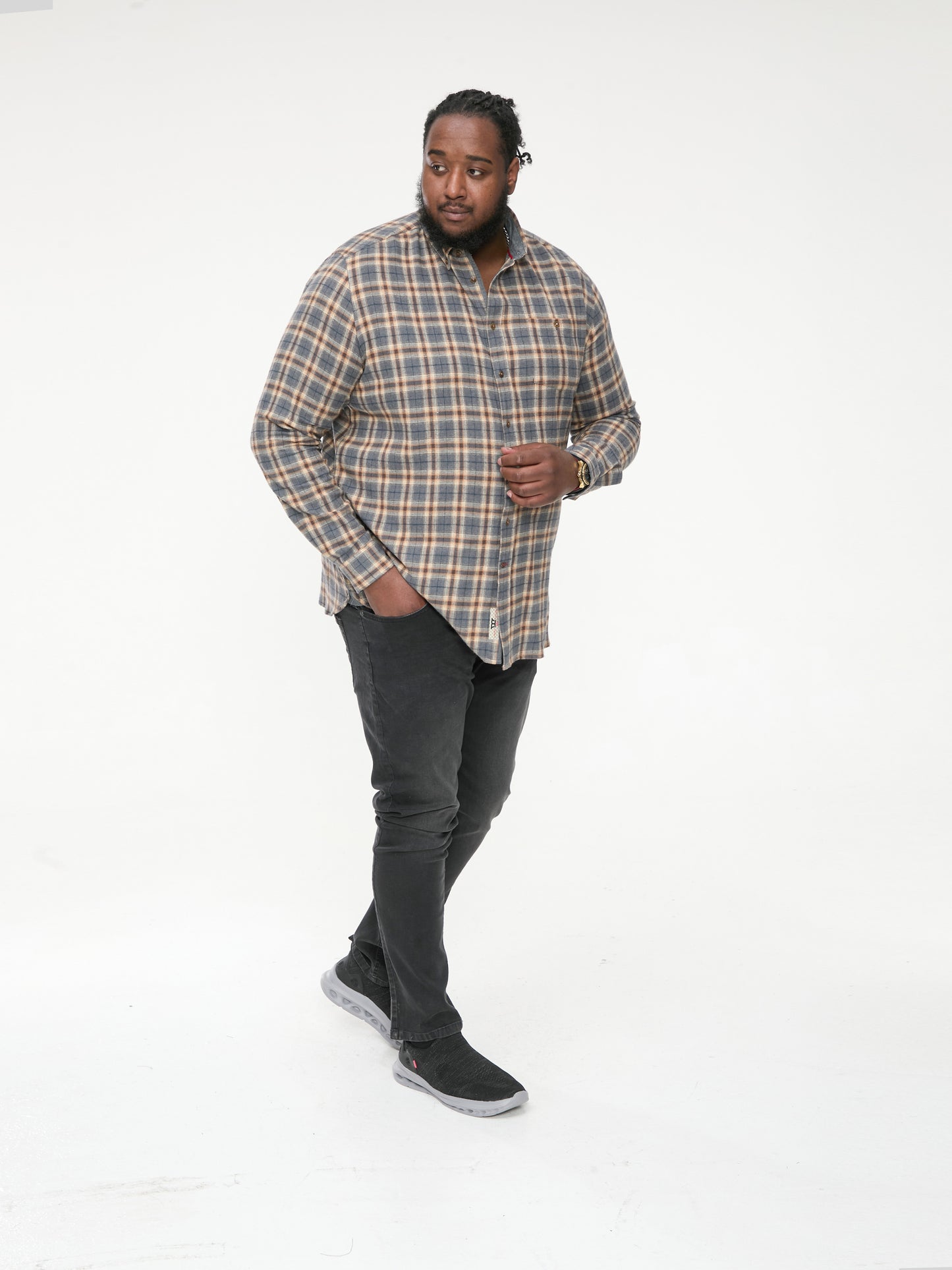 SCARPA -D555 Grey Tan Check Long Sleeve Grey Tan Check Shirt with Patch Pocket