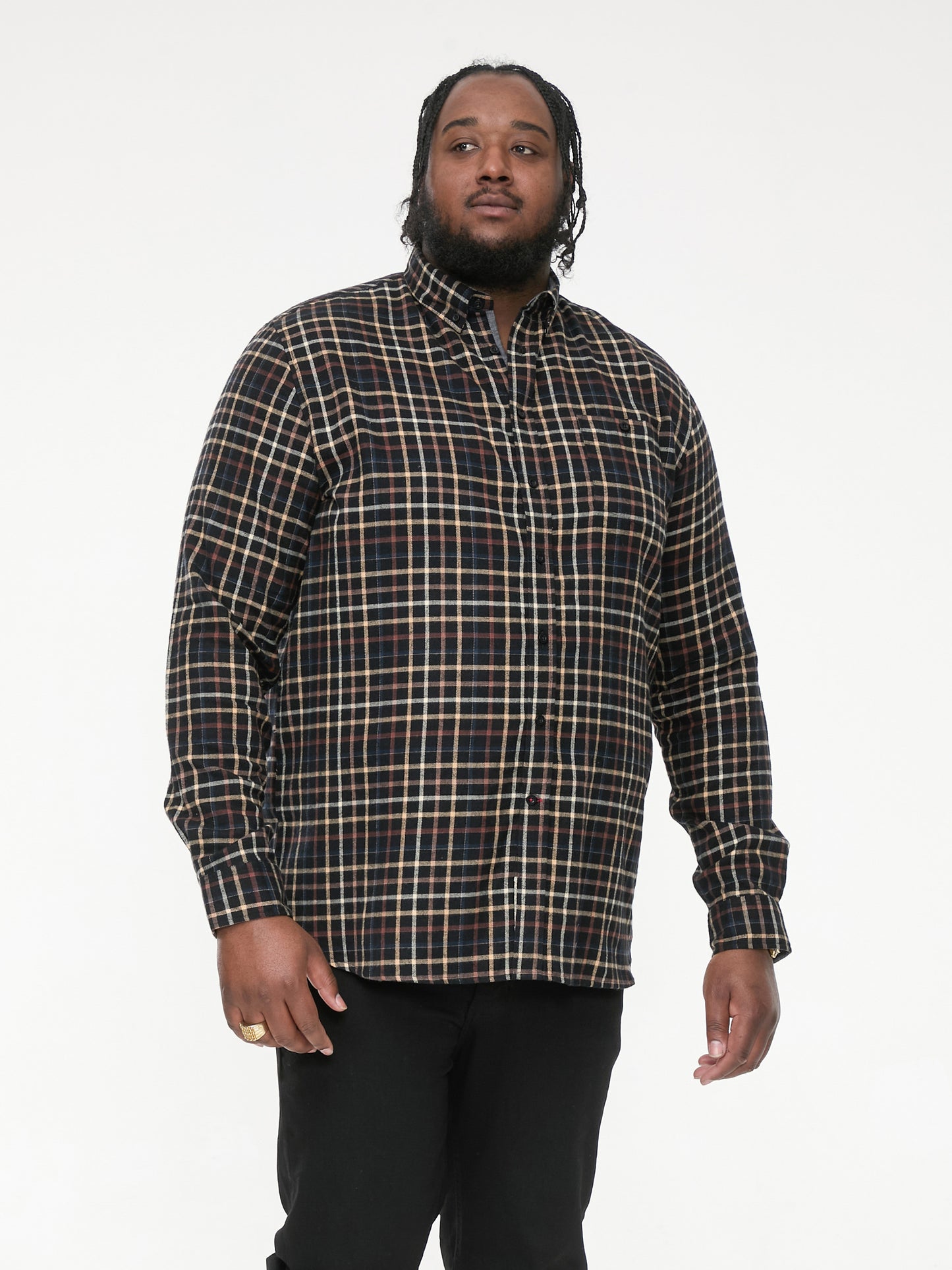 DESTIN -D555 Black Tan Check Long Sleeve Shirt with Chest Patch Pocket