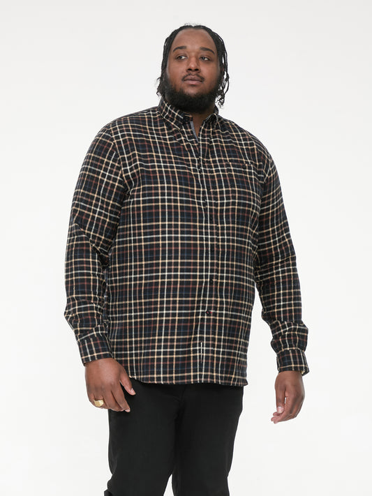 DESTIN -D555 Black Tan Check Long Sleeve Shirt with Chest Patch Pocket