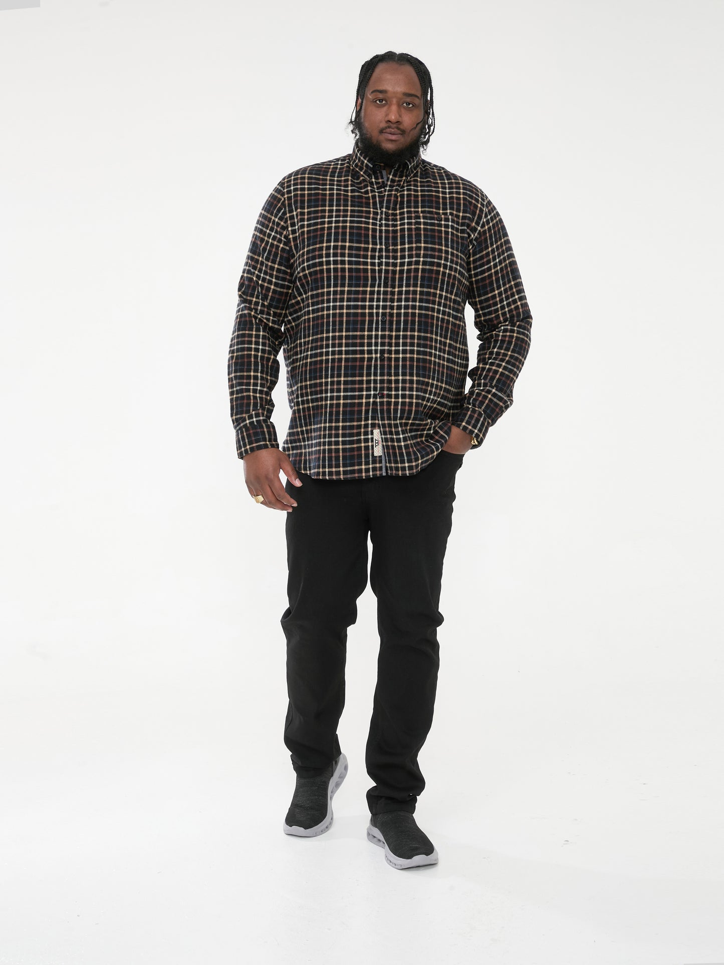 DESTIN -D555 Black Tan Check Long Sleeve Shirt with Chest Patch Pocket