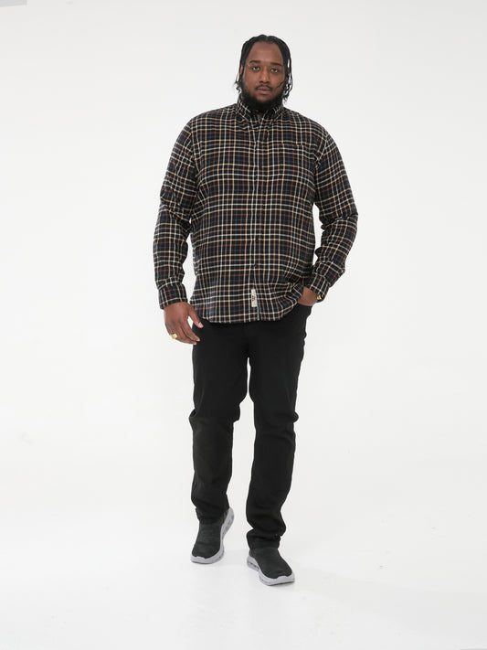 DESTIN -D555 Black Tan Check Long Sleeve Shirt with Chest Patch Pocket