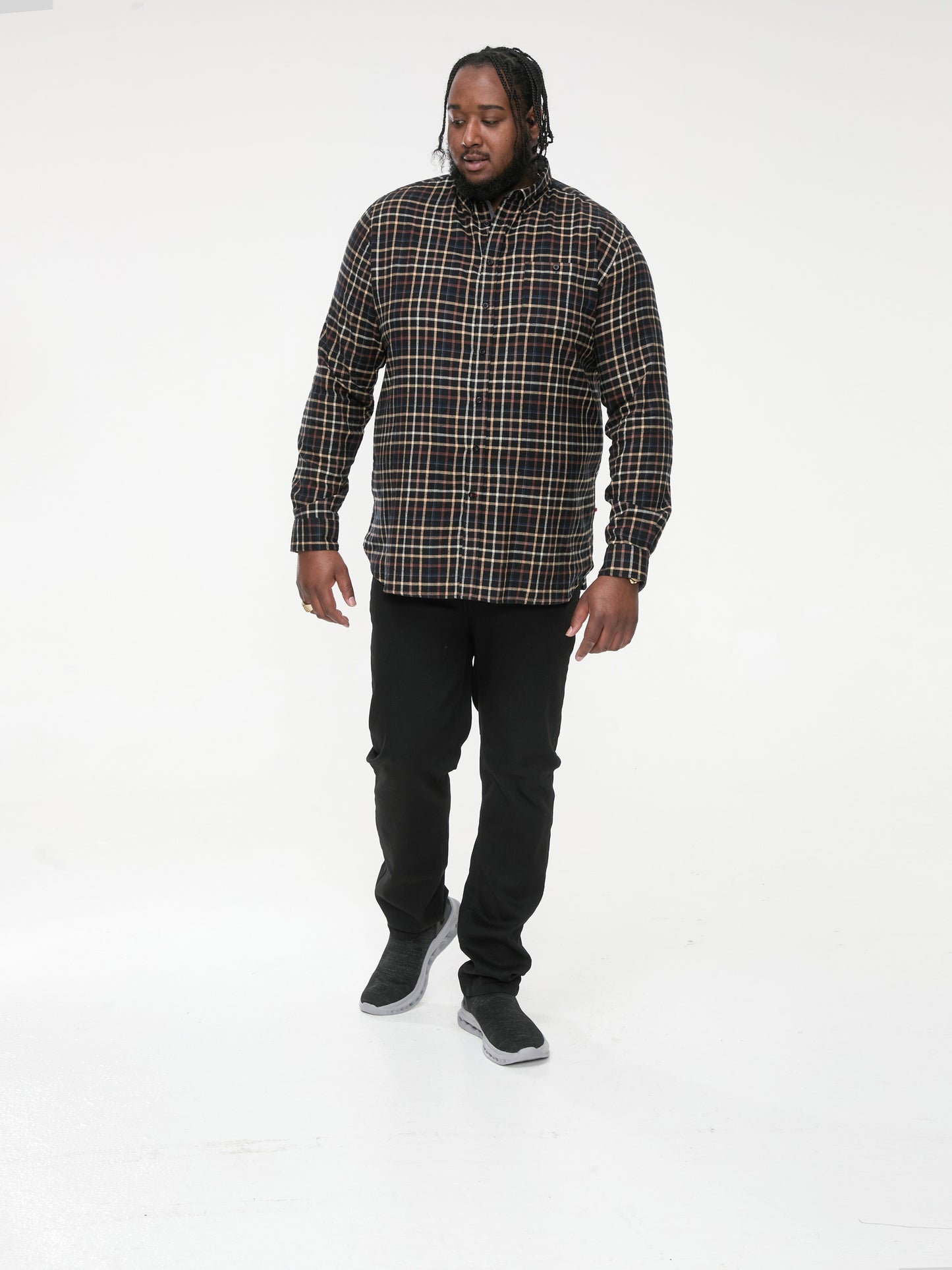 DESTIN -D555 Black Tan Check Long Sleeve Shirt with Chest Patch Pocket