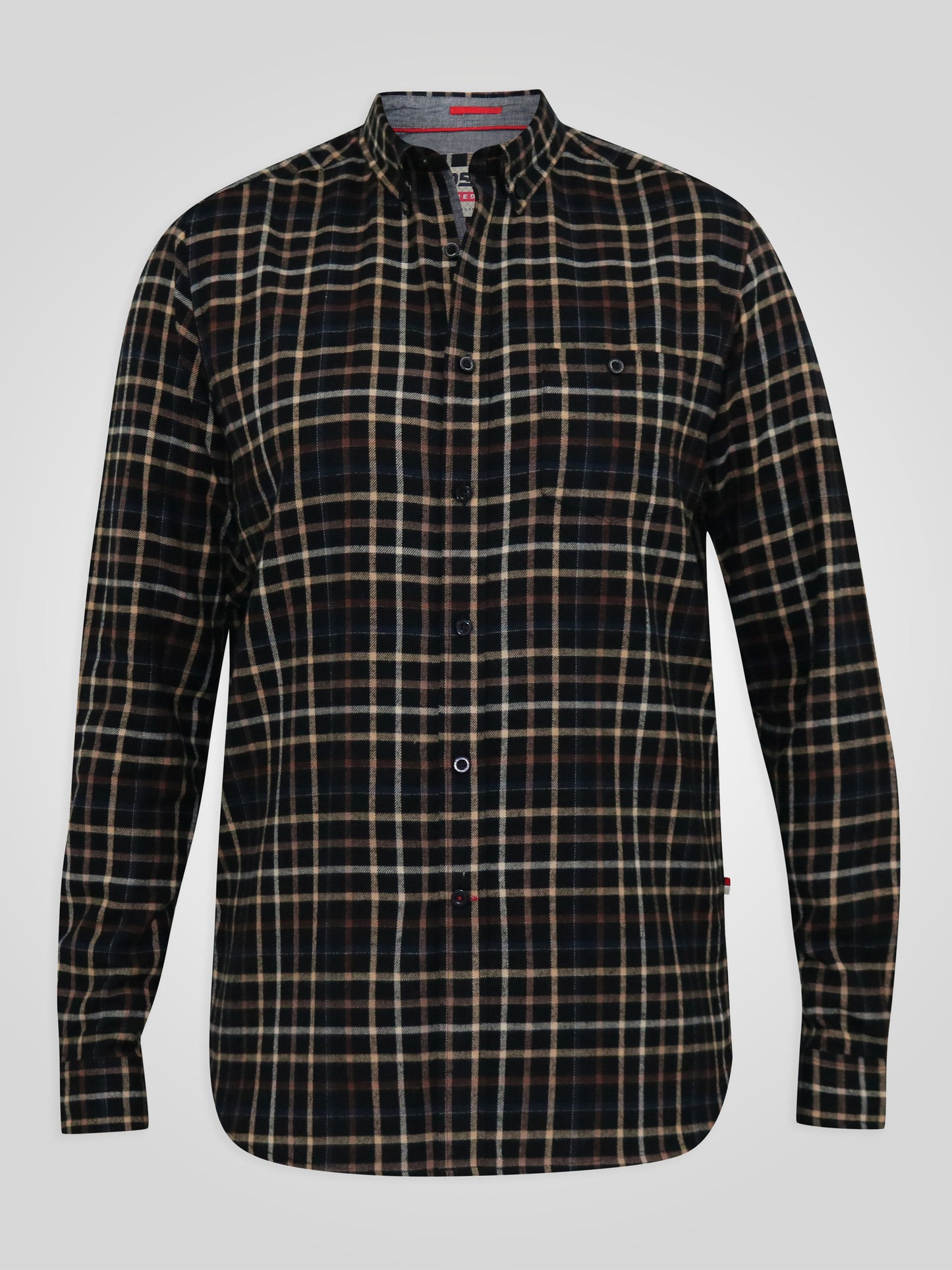 DESTIN -D555 Black Tan Check Long Sleeve Shirt with Chest Patch Pocket