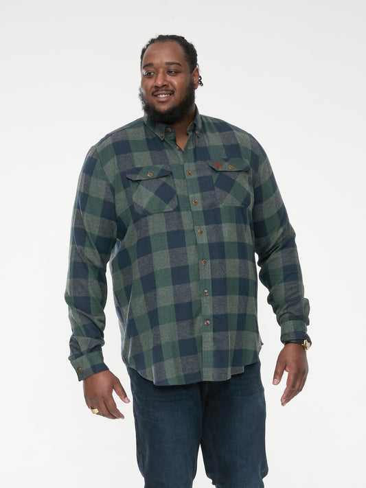 GARFIELD -D555 Navy Green Check Long Sleeve Check Overshirt