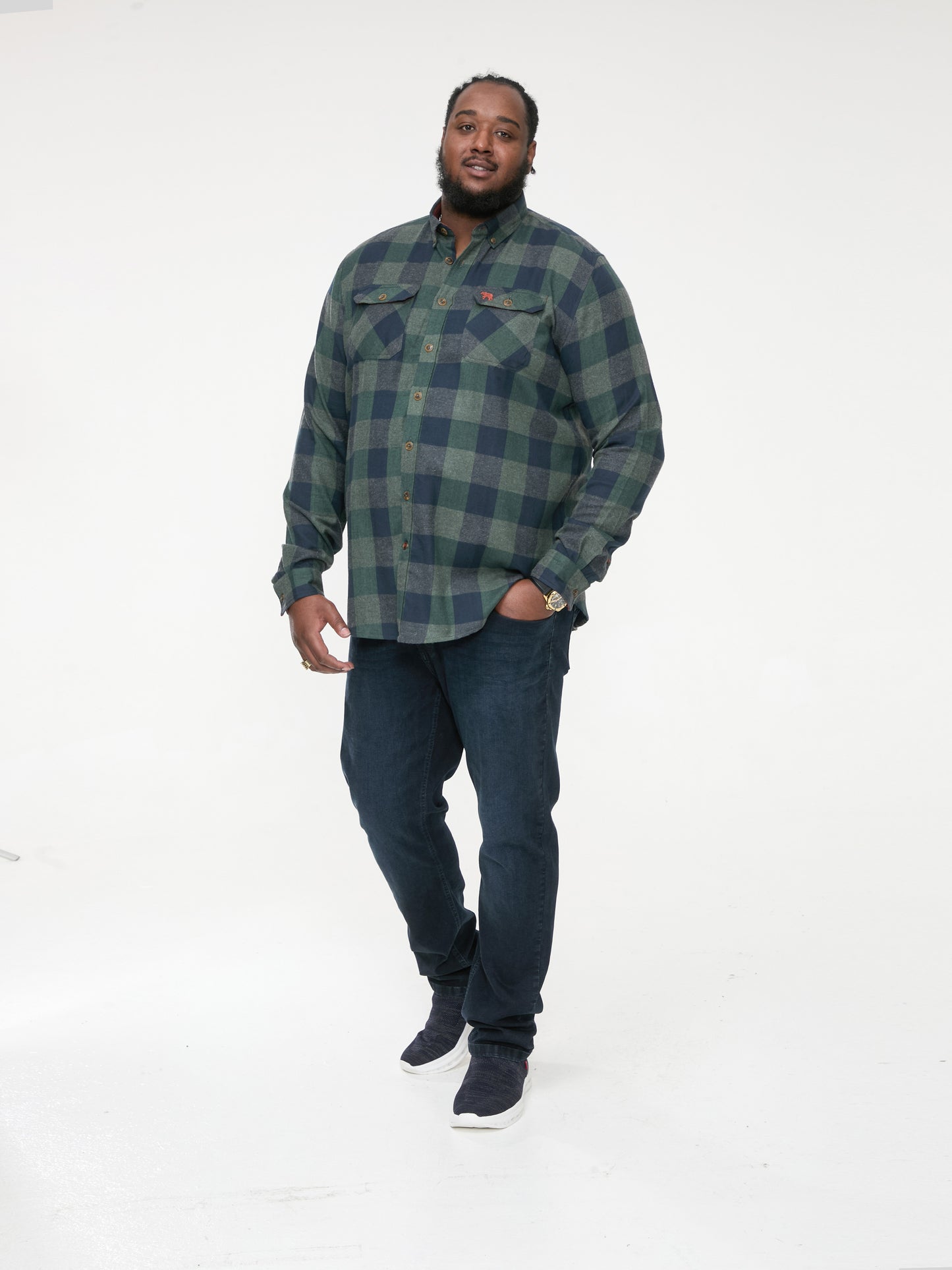 GARFIELD -D555 Navy Green Check Long Sleeve Check Overshirt