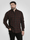 HORSHAM -D555 Burgundy Black Check Long Sleeve Shirt with Chest Patch Pocket